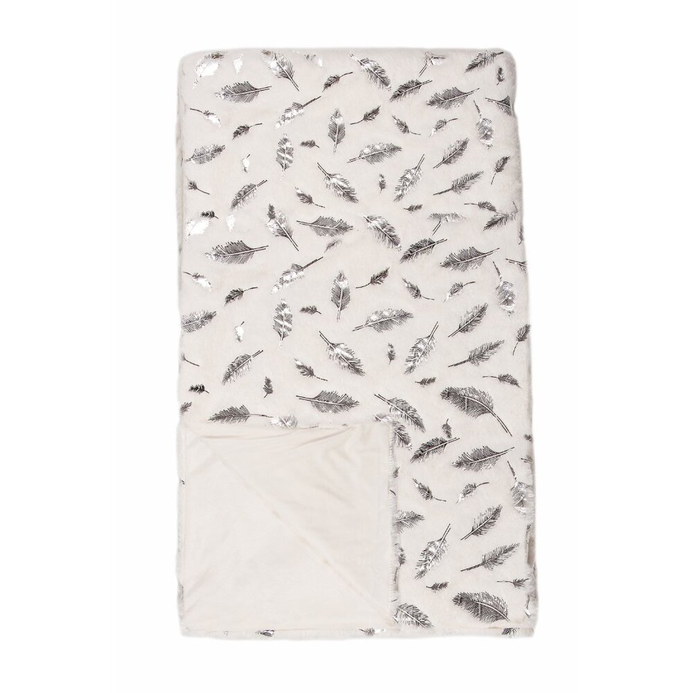 Luxe Home Decor Signature Faux Fur Throw | 1-Piece | Silver leaf on ivory - Picture 2 of 4
